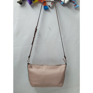 Decadent Dust Pink Pebbled Leather Zipper Closure Crossbody Bag